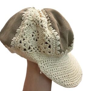 Crochet and Suede Women's Cap